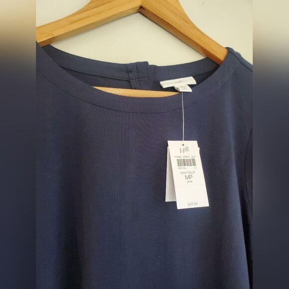 J. Jill Navy Blue Blouse With Long Sleeves And Shell Buttons Size Medium Petite - Picture 4 of 10